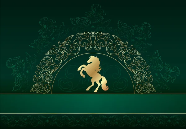 Silhouette cavallo su sfondo floreale vintage — Vettoriale Stock