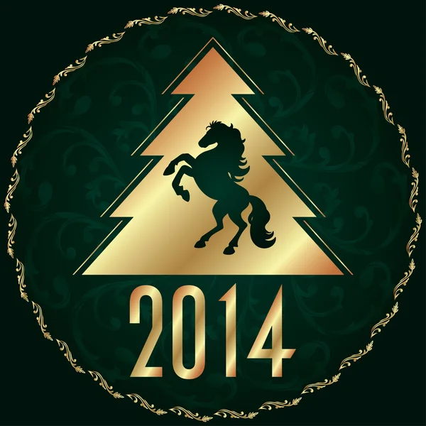 馬のシルエットとクリスマス ツリーの背景 — ストックベクタ