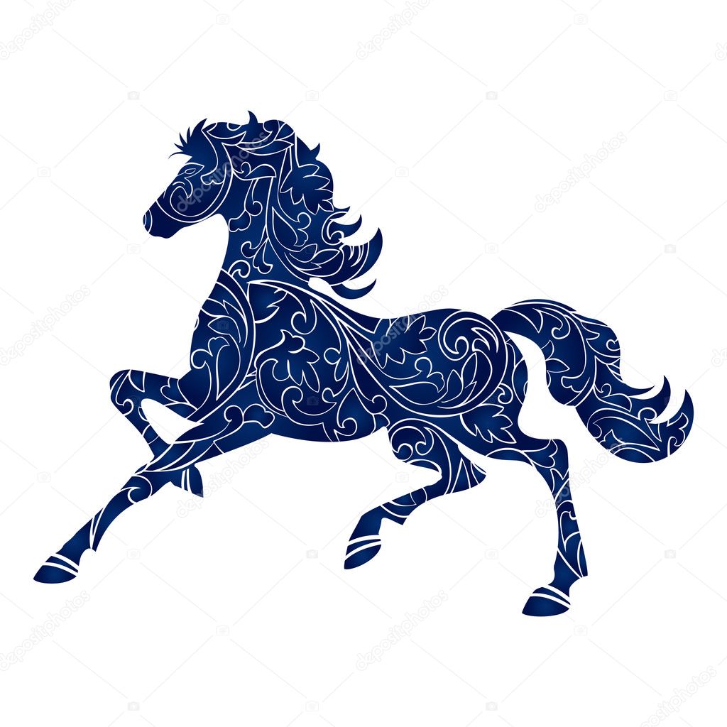Symbol of Year 2014 blue horse, isolated icon, vector silhouette