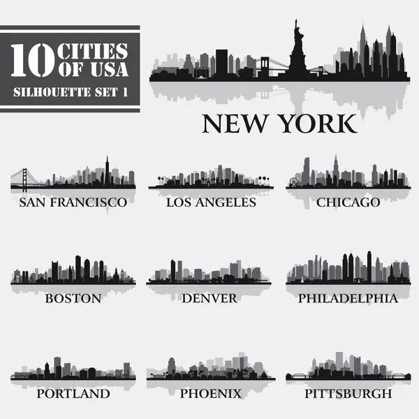 Silhouette city set of USA 1 — Stock Vector