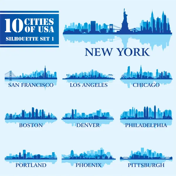 Set di città della silhouette degli Stati Uniti 1 — Vettoriale Stock