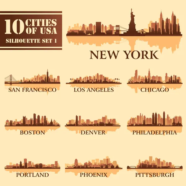 美国 1 一套城市剪影 — 图库矢量图片