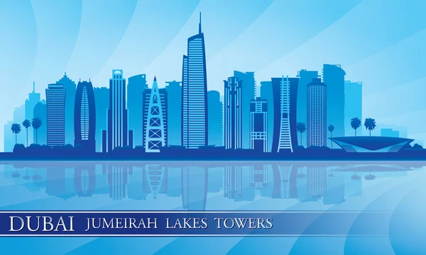 Dubai jumeirah lakes towers skyline van silhouet achtergrond — Stockvector