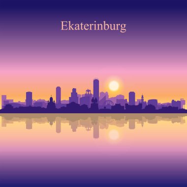 Ekaterinburg şehir silueti günbatımı arka plan vektör illüstrasyonunda