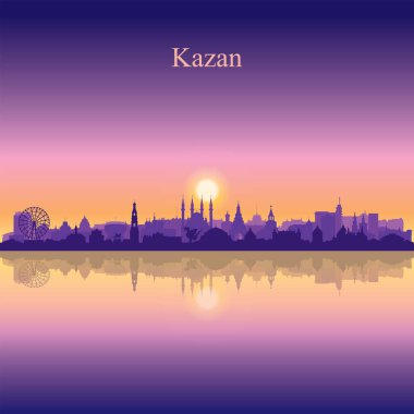 Günbatımı vektör illüstrasyonunda Kazan şehir silueti