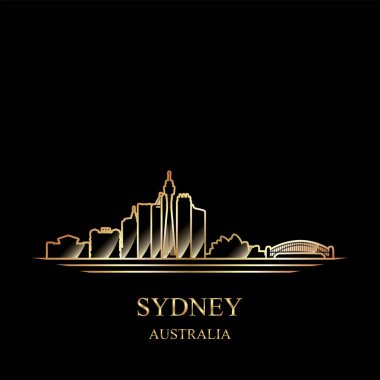 Siyah arkaplan vektörü illüstrasyonunda Sydney 'in altın silüeti