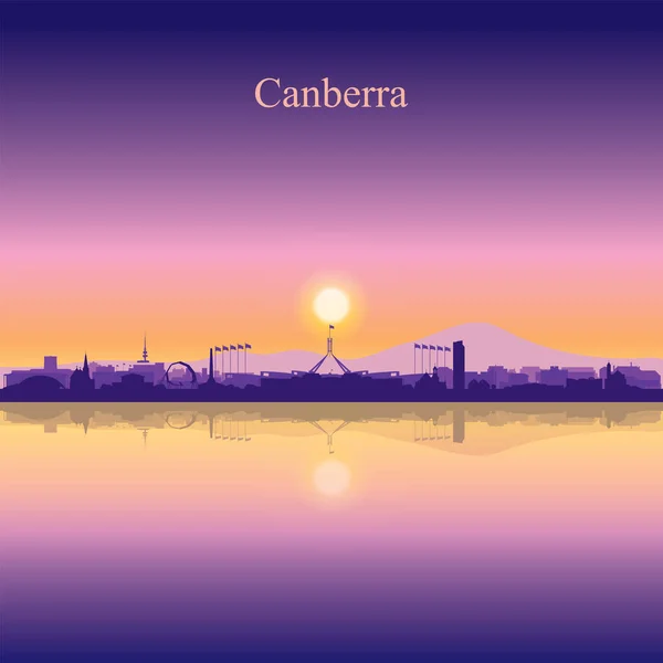 Silueta Ciudad Canberra Ilustración Del Vector Fondo Del Atardecer — Vector de stock