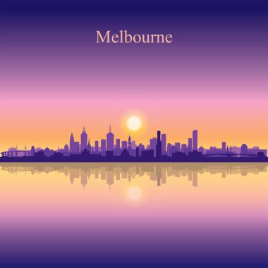 Melbourne şehir silueti gün batımı vektör illüstrasyonunda