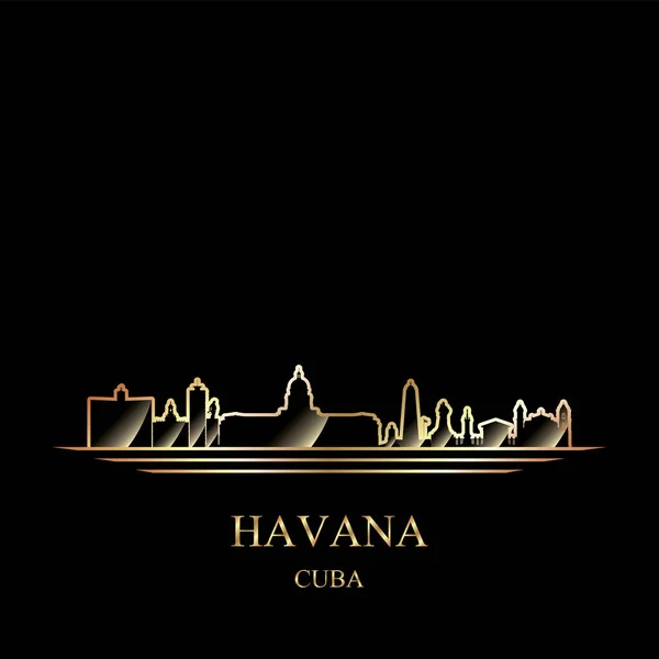 Gold Silhouette Havana Black Background Vector Illustration — ストックベクタ