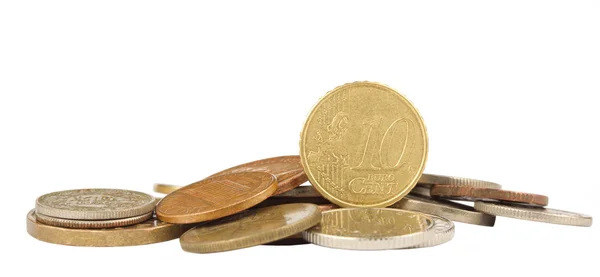 Euro cent munt op witte achtergrond met andere munten — Stockfoto