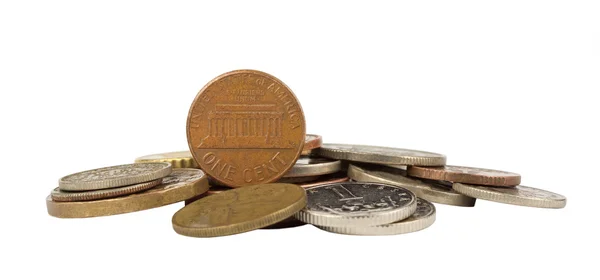 One cent american and other coins isolated — Stock Photo, Image