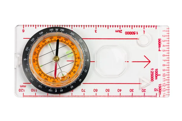 A ruler with compass isolated on a white background — Stock Photo, Image