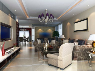 3D render modern iç oturma odası