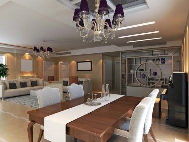 3D render modern iç oturma odası