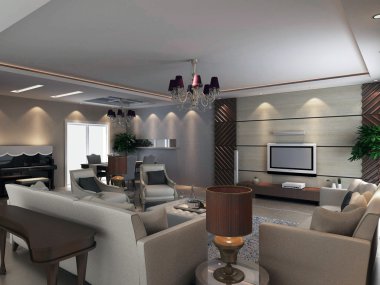 3D render modern iç oturma odası