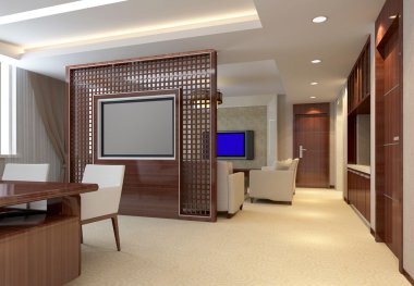 3D render modern iç oturma odası