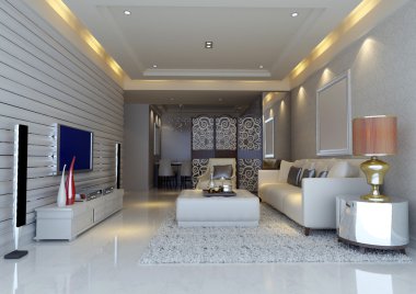 3D render modern iç oturma odası