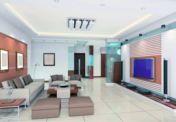 Rendere 3D interni moderni del soggiorno — Foto Stock