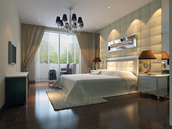 3D yatak odası render — Stok fotoğraf