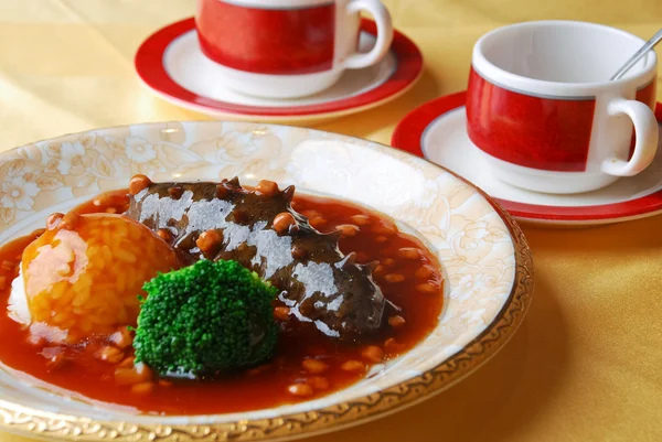 Chinesisches Essen Seegurke und Reis — Stockfoto