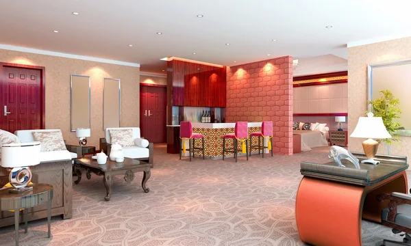 3D deluxe hotel suite interior renderizado — Foto de Stock