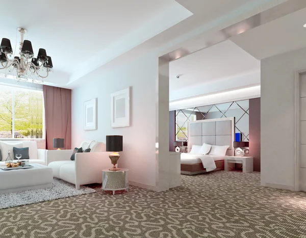 Rendering interno suite hotel deluxe 3D — Foto Stock