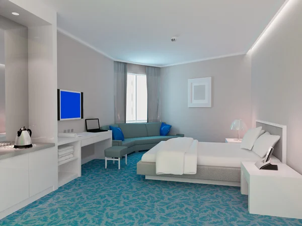 3d 침실 렌더링, 호텔 객실 — 스톡 사진