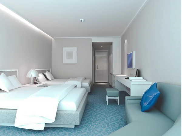 3d dormitorio de representación, habitaciones de hotel — Foto de Stock