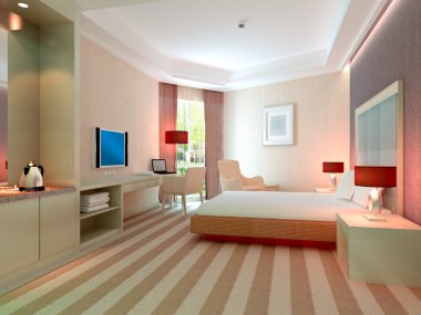 3D yatak odası render, Otel Odaları