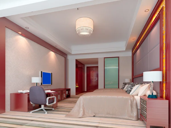 3d bedroom rendering, hotel rooms — Stock Photo, Image