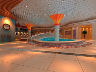 3D modern salon, banyo
