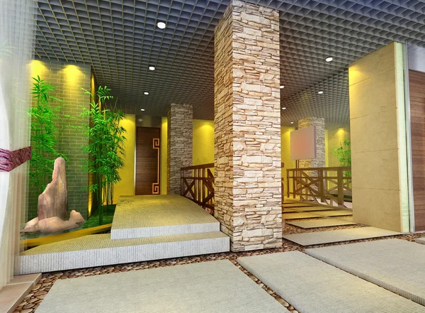 3d corridoio futuristico, hal — Foto Stock