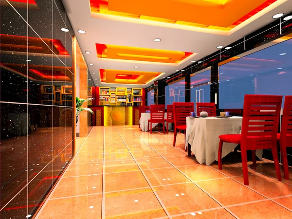 3d renderizar interior moderno de salón y restaurante —  Fotos de Stock