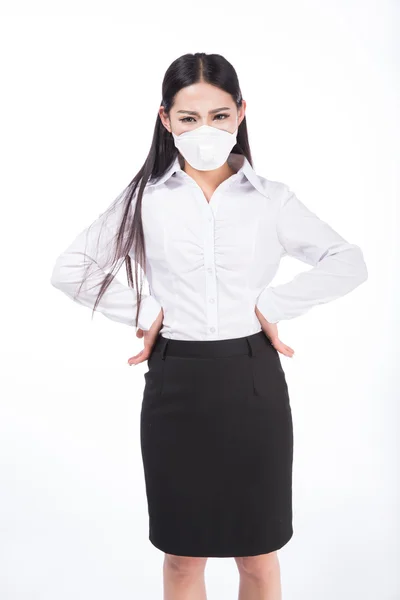 Donna che indossa una maschera protettiva con — Foto Stock
