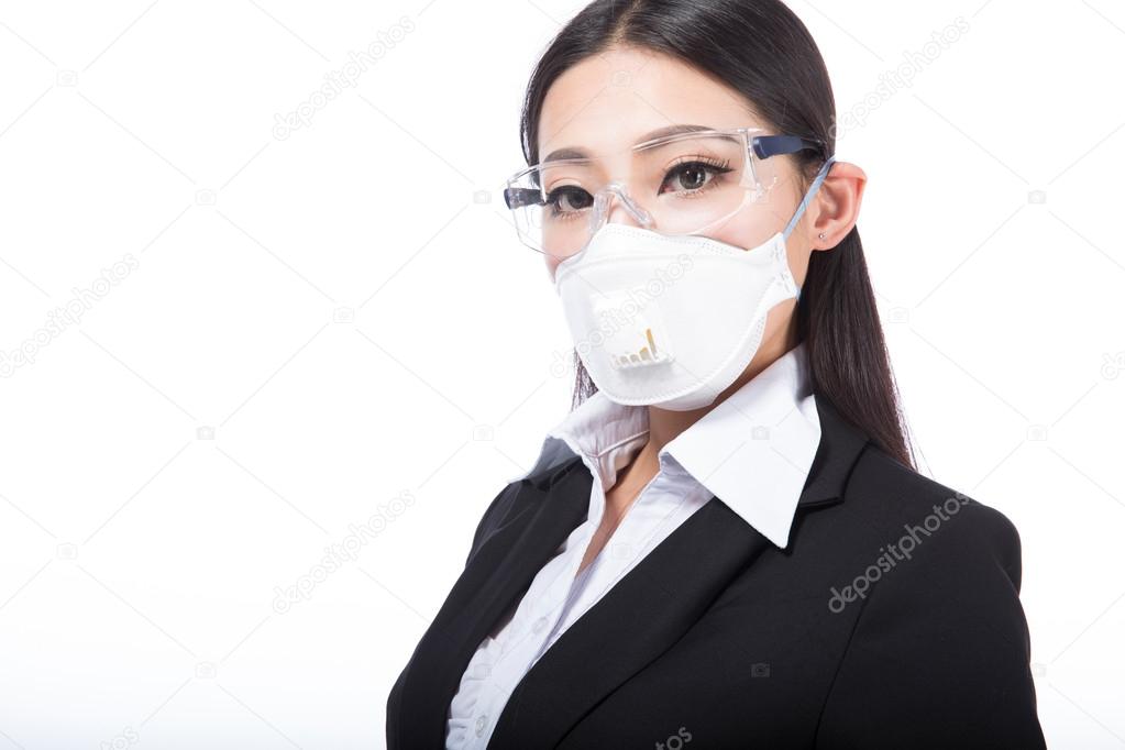 woman wearing a protective mask with