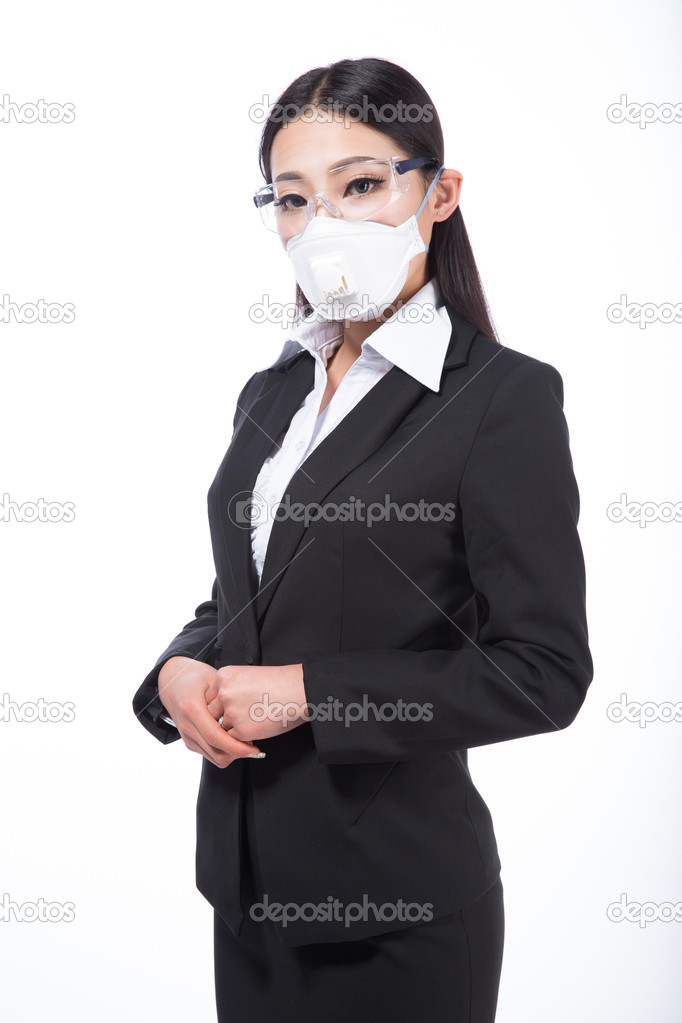 woman wearing a protective mask with