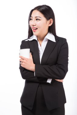 Gülümseyen iş kadını. Beyaz arkaplan üzerinde izole edilmiş