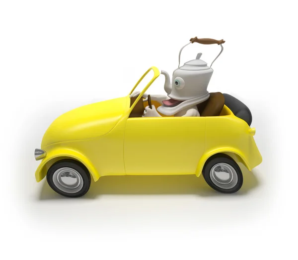 çaydanlık ile yaratıcı sarı mini araba