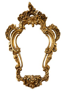 Retro altın eski kare üzerinde izole bir ayna, Barok tarzı,