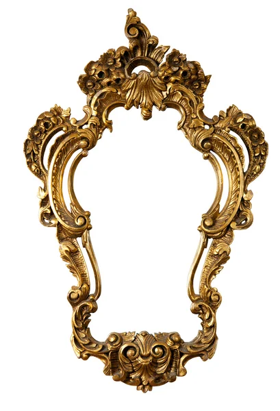 复古金色老架上孤立的巴洛克式风格，镜子， — 图库照片#