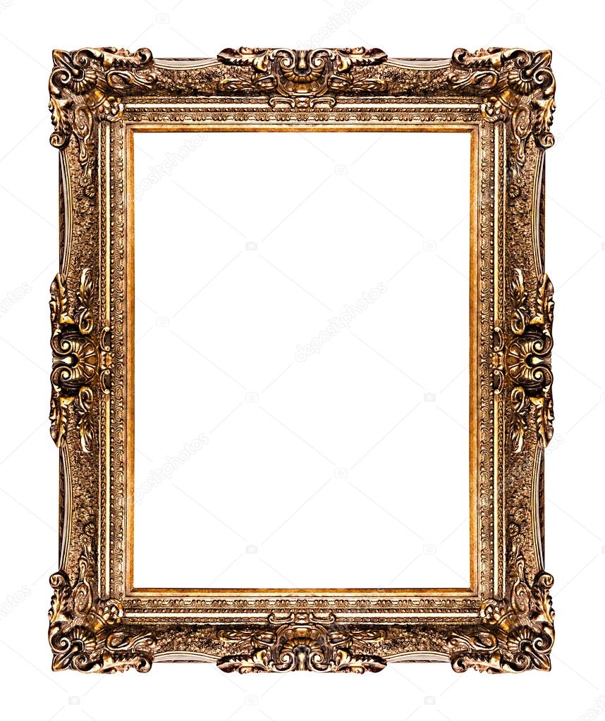 golden old frame, isolated on white