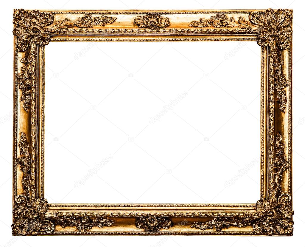 golden old frame isolated on white
