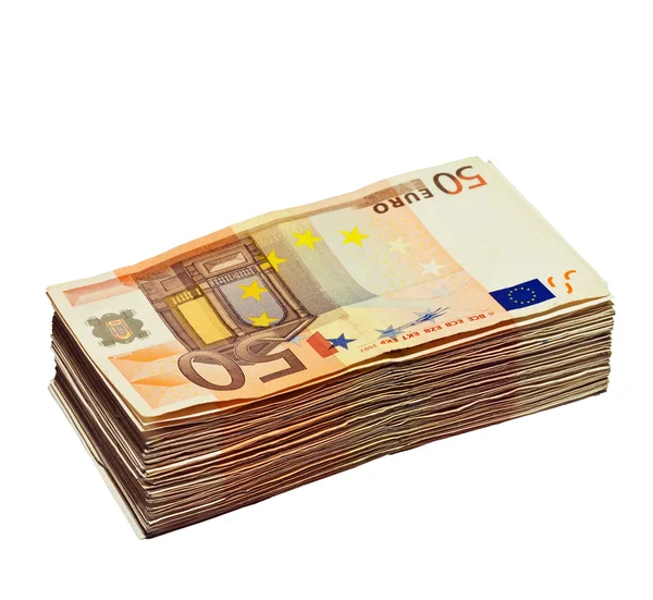 Pile de billets de 50 euros, isolé sur blanc — Photo