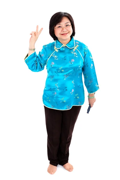 Chinese Woman Victory sign — Stock Photo, Image