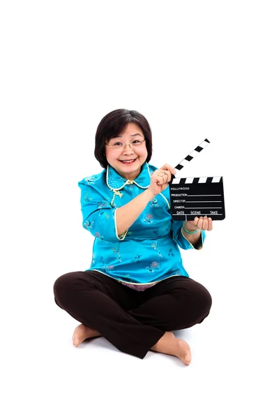 Kiinalainen nainen valmis elokuva ammunta — kuvapankkivalokuva