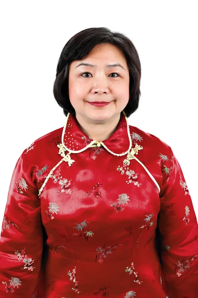 中国の女性を赤伝統的なスーツを着ています。 — ストック写真