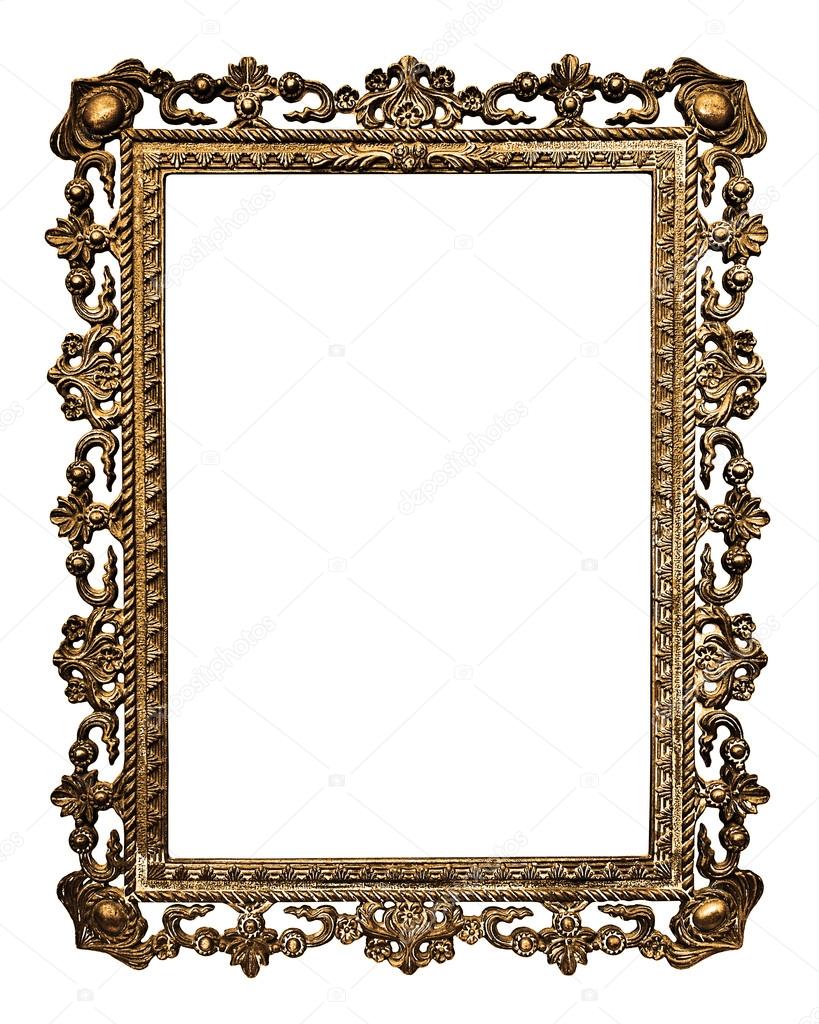 Old gold picture frame, isolated on white background