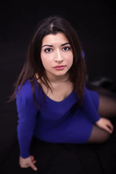 Portrait of Beautiful Young Woman wearing Blue Dress — Stock Photo, Image