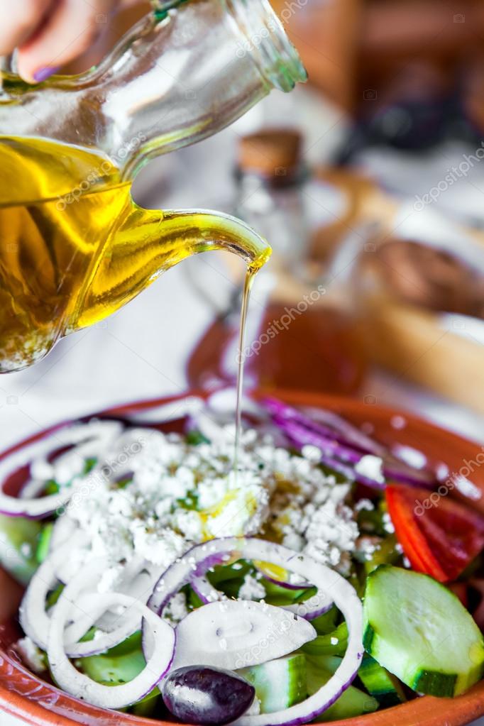 Oil on Greek Salad