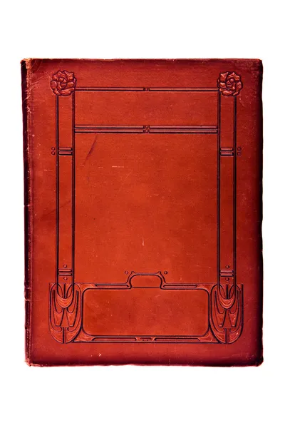 Очень старая обложка книги в красных тонах, поверх белой — стоковое фото